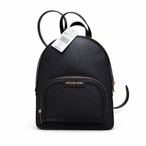 Michael Kors Jaycee MD Zip Pocket Leather Backpack Black NWT Gold Hardware